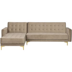 BELIANI Modular Corner Sofa Bed 4 Seater ABERDEEN Velvet Sand Beige Right Hand