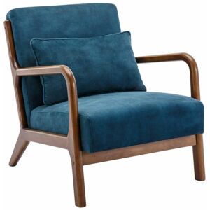 SWEEEK Scandi-style armchair in velvet and light walnut-stained hevea wood, Lorens velvet, 65x80x79 cm