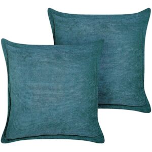 Beliani - Set of 2 Corduroy Cushions Pillows Decorative 43 x 43 cm Teal Zinnia