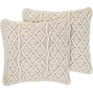 Beliani - Set of 2 Modern Cotton Scatter Cushions Knitted Boho Stitch 45x45 cm Beige Goreme