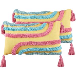 Beliani - Set of 2 Cotton Scatter Cushions Pillows Decorative Multicolour Tufted Tassels Rectangular 30 x 50 cm Dolichos