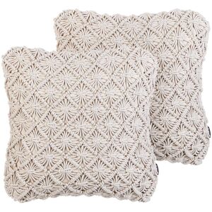 Beliani - Set of 2 Cotton Scatter Cushions Toss Pillows Knitted 45 x 45 cm Light Beige Kizkalesi