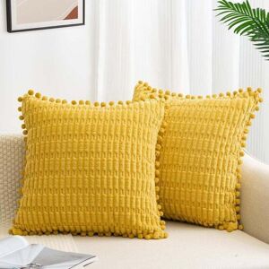 ZVD - Set of 2 Cushion Covers, 45 x 45 cm, Corduroy Sofa Cushion Cover, Soft Pillow Case, Boho Sofa Pillow for Sofa, Bedroom, Home, Car, Decorative