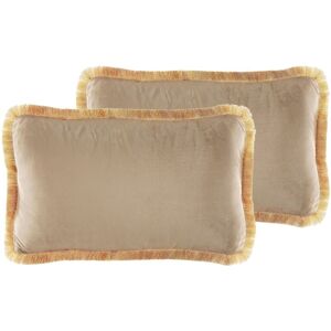 Beliani - Set of 2 Cushions Velvet Decorative Accessory Tassels 30 x 50 cm Beige Pothos