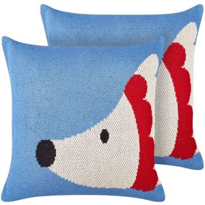 Beliani - Set of 2 Kids Room Decorative Cushions Hedgehog Motif Cotton Cover Blue Battal