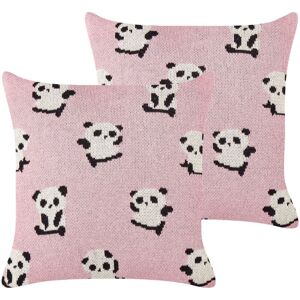 Beliani - Set of 2 Kids Room Decorative Cushions Pandas Pattern Cotton Cover Pink Talokan