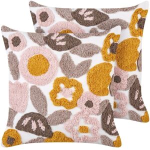 Beliani - Set of 2 Modern Decorative Throw Cushions Cotton Tufted Floral Shapes Pattern Square 45 x 45 cm Removable Cover Multicolour Kandiaro