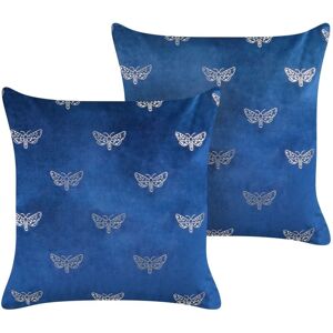 Beliani - Set of 2 Scatter Cushions Butterfly Motif 45 x 45 cm Velvet Blue Yuzuri