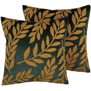Beliani - Set of 2 Modern Throw Cushions Gold Leaf 45 x 45 cm Emerald Green Mistletoe
