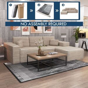 Sliding Wardrobes 4u - Smart Corduroy L-Shaped Corner Sofa in Left or Right Facing - Camel Right Corner