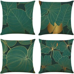 Sollbry - Cushion Cover 45x45 Green Linen Pillowcases Decorative Sofa Cushions Set of 4 Jungle Dark Green Modern Decorative Cushion Covers