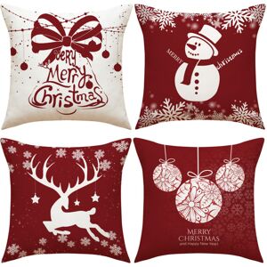 Sollbry - Pillowcase, Set of 4 and Linen Christmas Snowflake Print Square Cushion Cover for Bed Car Home Sofa 45 x 45 cm