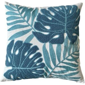 Sollbry - Set of 2 Embroidered Tropical Palm Leaves Cotton Cushion Covers 45x45cm Farmhouse Decor for Bedroom Sofa Living Room Garden Chair