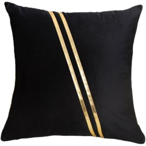 Sollbry - Set of 2 Luxury Velvet Decorative Throw Pillow Covers with Gold Leather for Sofa Bedroom Living Room Car 18 x 18 Inch Black