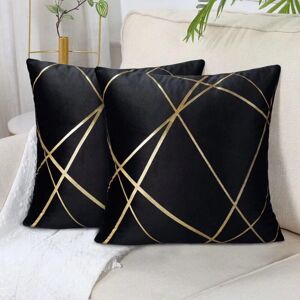 Sollbry - Velvet Cushion Cover 45 x 45Cm Black Cushion Decorative Pillow Covers Golden Lines Geometry Cushion Living Room Bedroom Bench Sofa Cushion