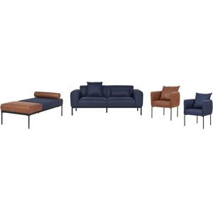 BELIANI Living Room Set 5 Seater MALMOS Faux Linen Faux Leather Dark Blue