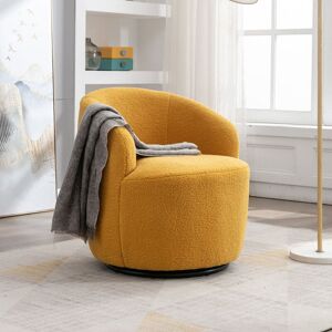 DEWDAT Teddy Fabric Swivel Accent Armchair Barrel Chair With Black Powder Coating Metal Ring,Yellow