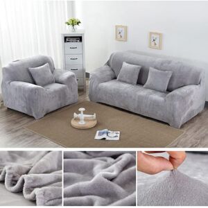 Tonchean - Thick Sofa Covers 1/2/3 Seater Pure Color Couch Protector Velvet Easy Fit Elastic Fabric Stretch Sofa Slipcover (Silver Grey, 2 Seater