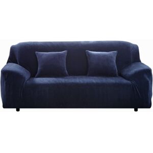 Tonchean - Thick Sofa Covers 1/2/3/4 Seater Pure Color Sofa Protector Velvet Easy Fit Elastic Fabric Stretch Couch Slipcover (Blue, 2 Seater