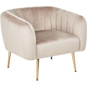 Beliani - Modern Glam Round Back Armchair Decorative Velvet Golden Legs Taupe Laconia