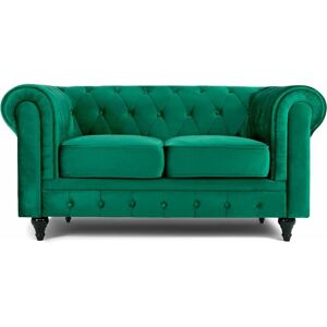 Dewdat - Velvet Chesterfield Sofa- Green. 2 Seater Settee, Soft Plush Fabric Couch. Living Room Furniture, Easy Clean. 2 Seater- 160cm x 90cm x 78cm