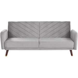 Beliani - Retro Velvet Fabric Sofa Bed 3 Seater Light Grey Convertible Reclining Senja