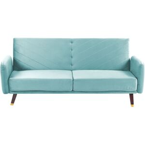 Beliani - Retro Velvet Fabric Sofa Bed 3 Seater Light Blue Convertible Reclining Senja