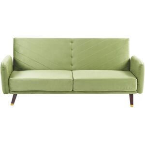 Beliani - Retro Velvet Fabric Sofa Bed 3 Seater Olive Green Convertible Reclining Senja