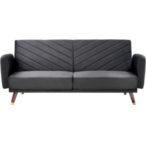 Beliani - Retro Velvet Fabric Sofa Bed 3 Seater Black Convertible Reclining Senja