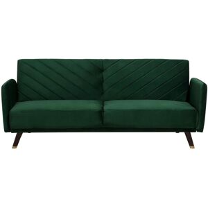 Beliani - Retro Velvet Fabric Sofa Bed 3 Seater Emerald Green Convertible Reclining Senja