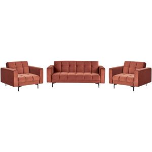 Beliani - Velvet Living Room Set 3 Seater 2 Armchairs Reclining 3 Position Backrest Click-Clack Red Alnes