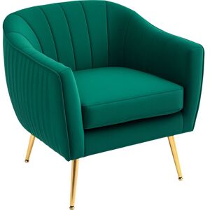 Velvet-Look Shell Shaped Chair with Thick Padded Seat, Green - Homcom