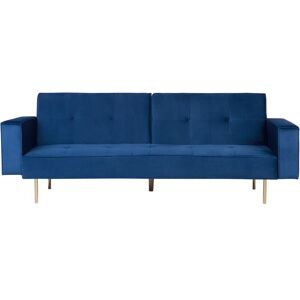 Beliani - Modern Velvet 3 Seater Sofa Bed Tufted Fabric Upholstery Track Arms Blue Visnes