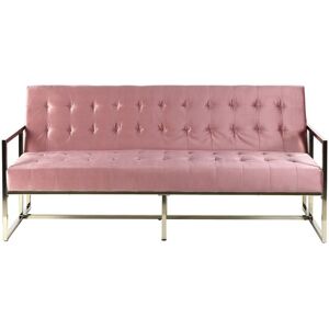 Beliani - Retro Style Sofa Bed Gold Metal Frame Tufted Velvet Upholstery Pink Marstal