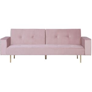 Beliani - Modern Velvet 3 Seater Sofa Bed Tufted Fabric Upholstery Track Arms Pink Visnes
