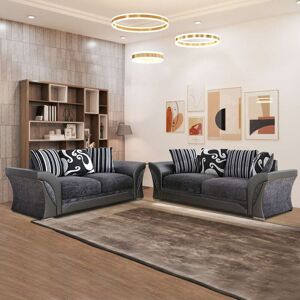 Sliding Wardrobes 4u - Waco Black/Grey & Beige/Brown Corner/3+2 Seated Sofa Set - Black/Grey 3+2