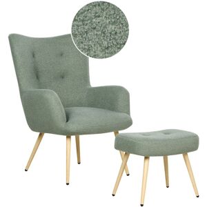 Beliani - Wingback Mid-Century Modern Boucle Upholstered Armchair Ottoman Set Light Green Vejle ii
