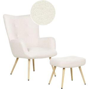 Beliani - Wingback Mid-Century Modern Boucle Upholstered Armchair Ottoman Set Off White Vejle ii