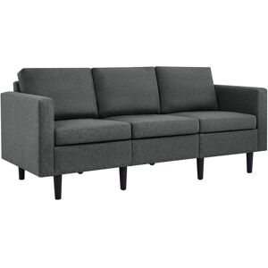 Contemporary 3-Seater Sofa Linen Fabric Upholstered Couch Sofa, Dark Gray - Yaheetech