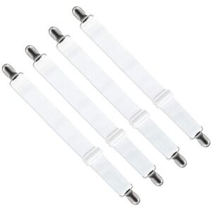 4 Pack Adjustable Bed Sheet Straps (65 cm to 200 cm), Adjustable Bed Sheet Fastening Strap for Sofa Bed, Ironing Board Cover (White) - Ymyny