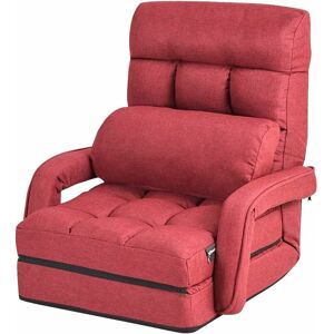 COSTWAY Adjustable Folding Lazy Sofa Bed with Pillow and Armrests, Convertible Floor Armchair Sofa Seat for Home Office, Easy-to-Clean (Red) COSTWAY Adjustable Folding Lazy Sofa Bed with Pillow and Armrests, Convertible Floor Armchair Sofa Seat for Home Office, Easy-to-Clean (Red)