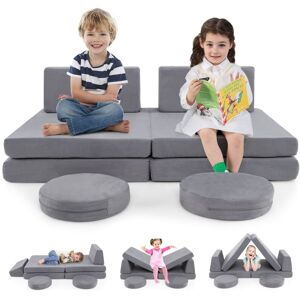 Costway - 6 pcs Modular Kids Play Couch Toddler Creative Furniture Play Set-Grey Costway - 6 pcs Modular Kids Play Couch Toddler Creative Furniture Play Set-Grey