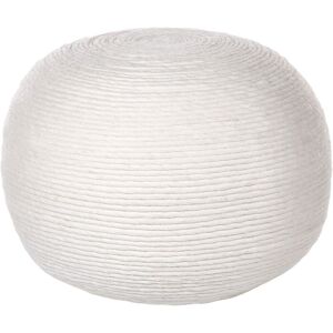 Beliani White Wool Round Pouf - Boho Style Compact Ottoman Beliani White Wool Round Pouf - Boho Style Compact Ottoman