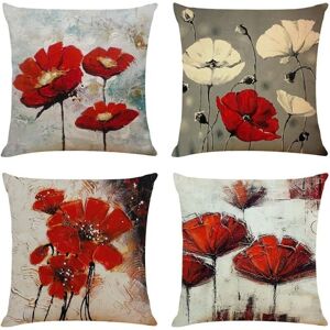 Ccykxa - Set of 4 18x18 Inch Red Flower Throw Pillow Covers 45cm x 45cm Bohemian Style Square Linen Cushion Covers for Living Room Sofa Couch Bed Ccykxa - Set of 4 18x18 Inch Red Flower Throw Pillow Covers 45cm x 45cm Bohemian Style Square Linen Cushion Covers for Living Room Sofa Couch Bed