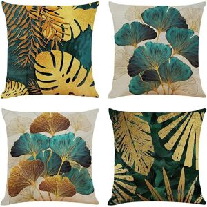 Ccykxa - Set of 4 Cushion Covers 45 x 45 cm Teal and Gold Leaf Pattern 18 x 18 cm for Living Room Sofa Luxury Throw Pillows Outdoor Garden Pillowcases Ccykxa - Set of 4 Cushion Covers 45 x 45 cm Teal and Gold Leaf Pattern 18 x 18 cm for Living Room Sofa Luxury Throw Pillows Outdoor Garden Pillowcases
