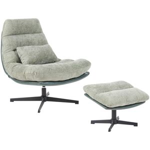 Beliani - Chenille Swivel Armchair with Footstool Single Base Mid-century Style Green Tovik Beliani - Chenille Swivel Armchair with Footstool Single Base Mid-century Style Green Tovik