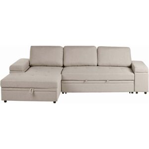 BELIANI Corner Sofa Bed 3 Seater HRISEY Faux Linen Beige with Storage Right Hand BELIANI Corner Sofa Bed 3 Seater HRISEY Faux Linen Beige with Storage Right Hand