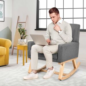 COSTWAY Relax Rocking Chair, Fabric Upholstered Single Sofa Armchair with Solid Wood Legs, Modern Padded Leisure Rocker Chairs for Home Living Room COSTWAY Relax Rocking Chair, Fabric Upholstered Single Sofa Armchair with Solid Wood Legs, Modern Padded Leisure Rocker Chairs for Home Living Room