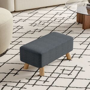 LIVINGANDHOME 57CM Square Linen Ottoman Footstool Wooden Legs, Dark Grey LIVINGANDHOME 57CM Square Linen Ottoman Footstool Wooden Legs, Dark Grey