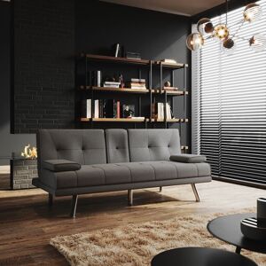 3 Seater Sofa Bed Settee Recliner Couch Fabric Sofa Cover Click Clack Sofa Bed with Arms, Cup Holder, Chrome Legs, Grey 1820 x 880 x 830 mm - Elegant 3 Seater Sofa Bed Settee Recliner Couch Fabric Sofa Cover Click Clack Sofa Bed with Arms, Cup Holder, Chrome Legs, Grey 1820 x 880 x 830 mm - Elegant